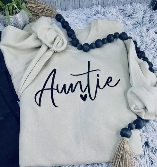 Auntie Embroidered Sand Crewneck