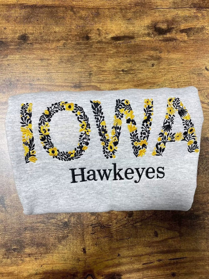 Iowa Floral Embroidered Crewneck