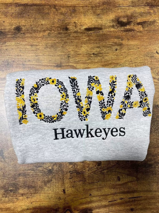 Iowa Floral Embroidered Crewneck