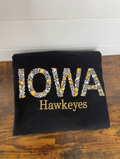 Iowa Floral Embroidered Crewneck