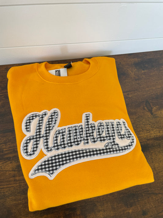 Gold Hawkeyes Gingham Embroidered Crewneck