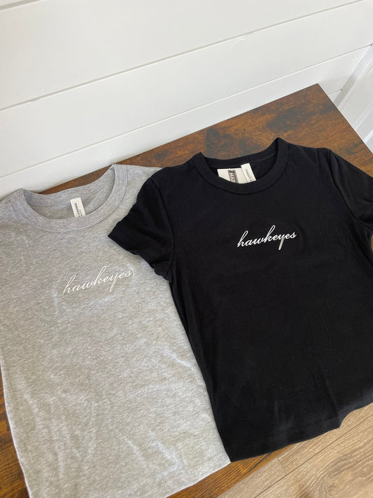 Hawkeyes Embroidered Crop Baby Tee
