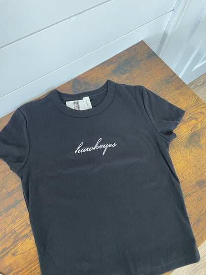 Hawkeyes Embroidered Crop Baby Tee