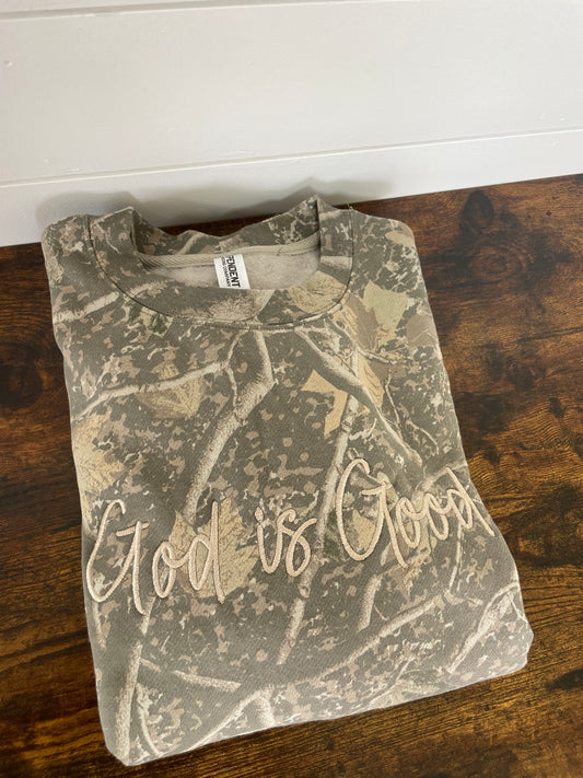 Camo God is Good Embroidered Sweatshirt