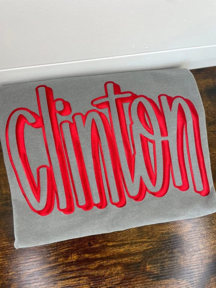 Clinton Grey Comfort Colors Red Metallic Puff Shirt