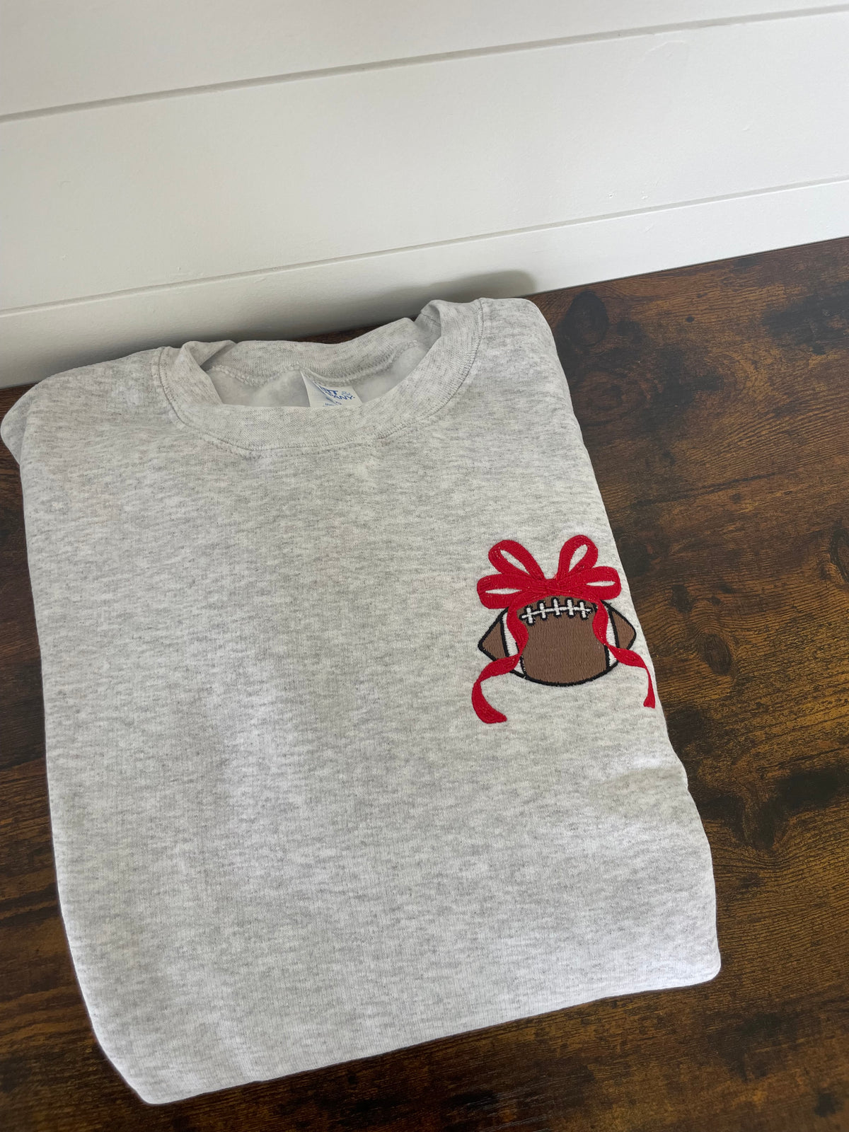 Football Red Bow Embroidered Crewneck