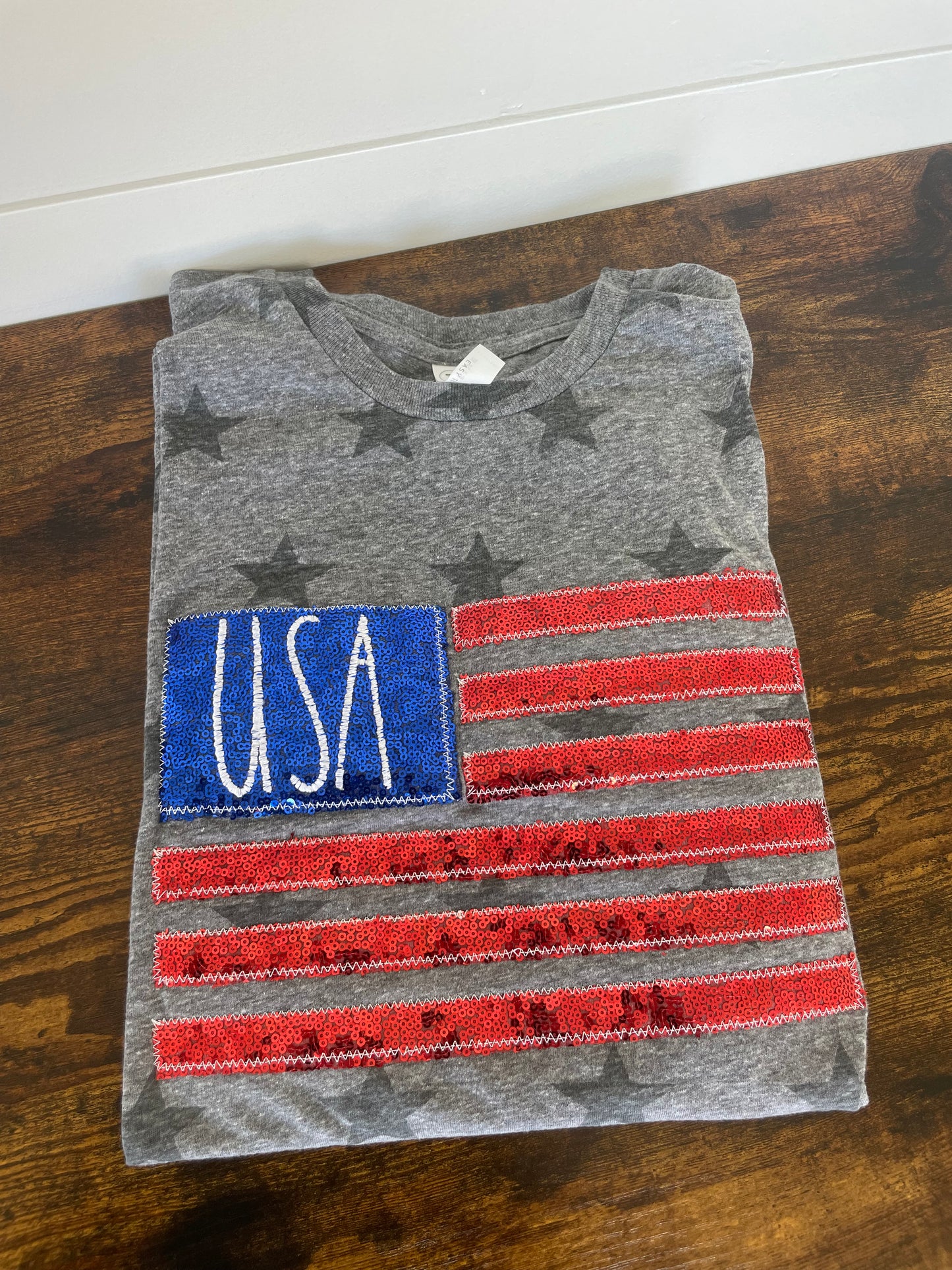 Grey Star Flag Sequins Shirt