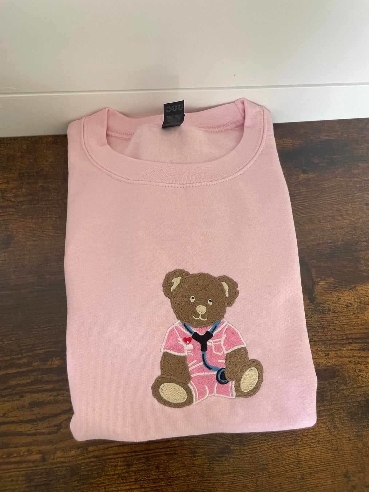 Healthcare Bear Pink Embroidered Crewneck