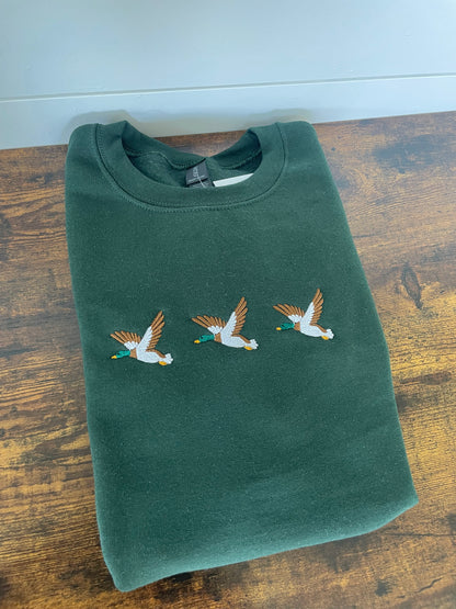 Three Mallard Duck Embroidered Crewneck