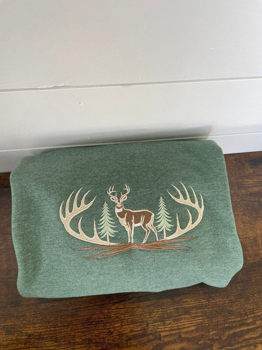 Deer Embroidered Crewneck
