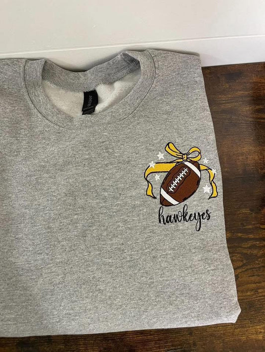 Hawkeyes Football Bow Embroidered Crewneck