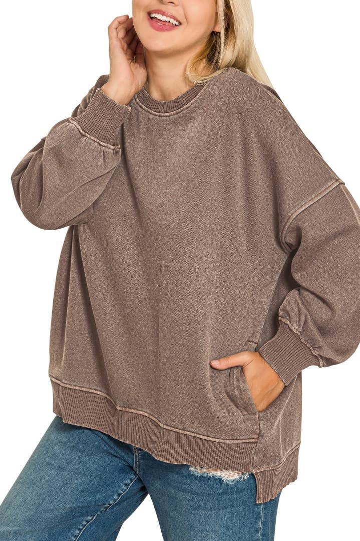 Brown Plus Pullover with pockets