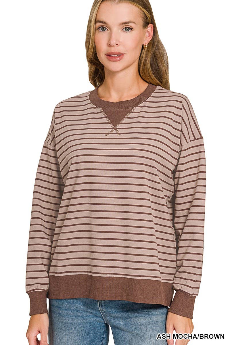 Brown Striped Long Sleeve Top