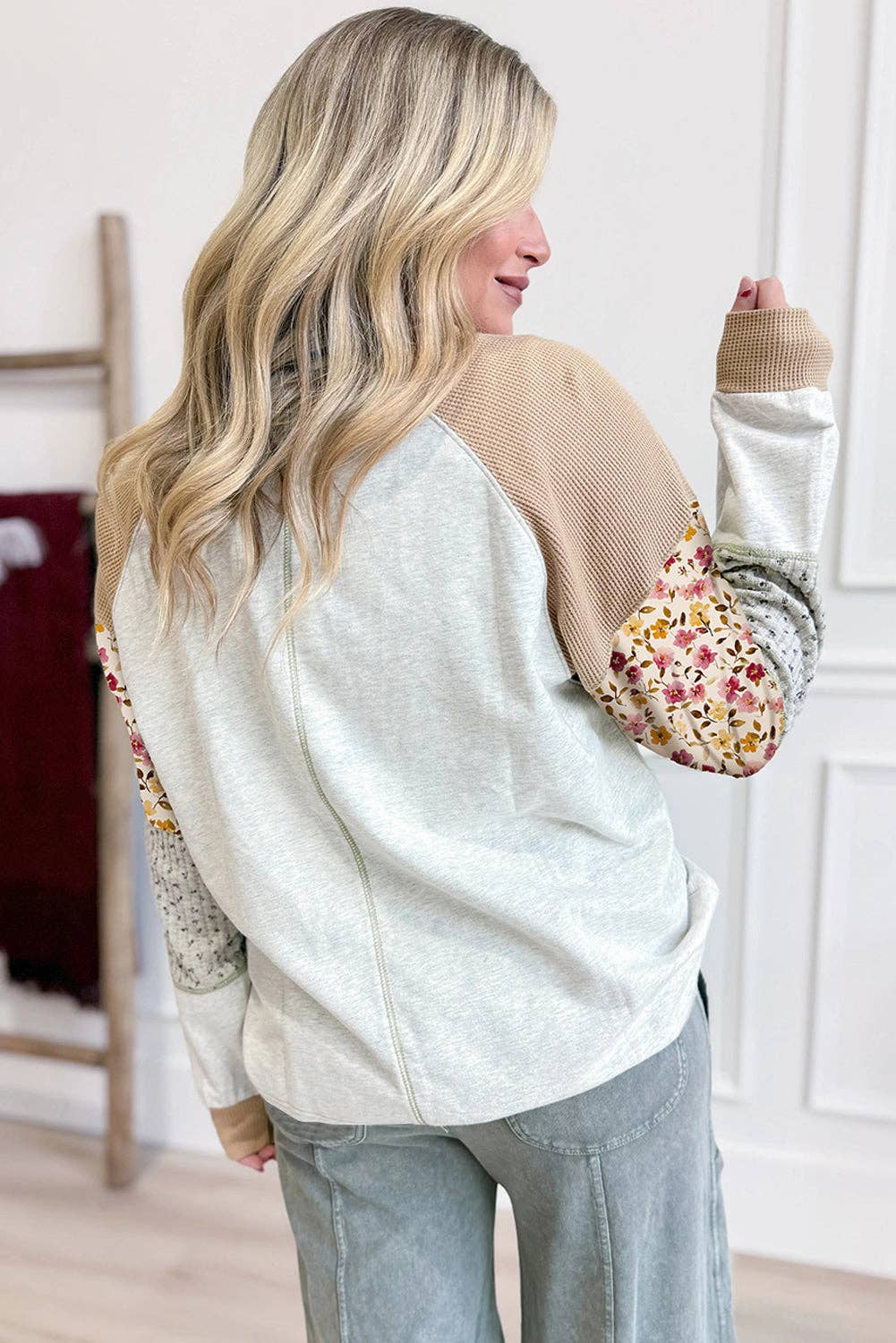 Light Grey Mixed Print Long Sleeve