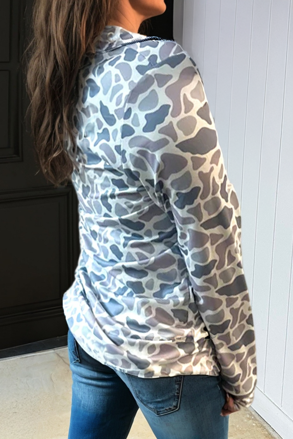 Camouflage Kangaroo Pocket Zip Pullover Quarter Zip