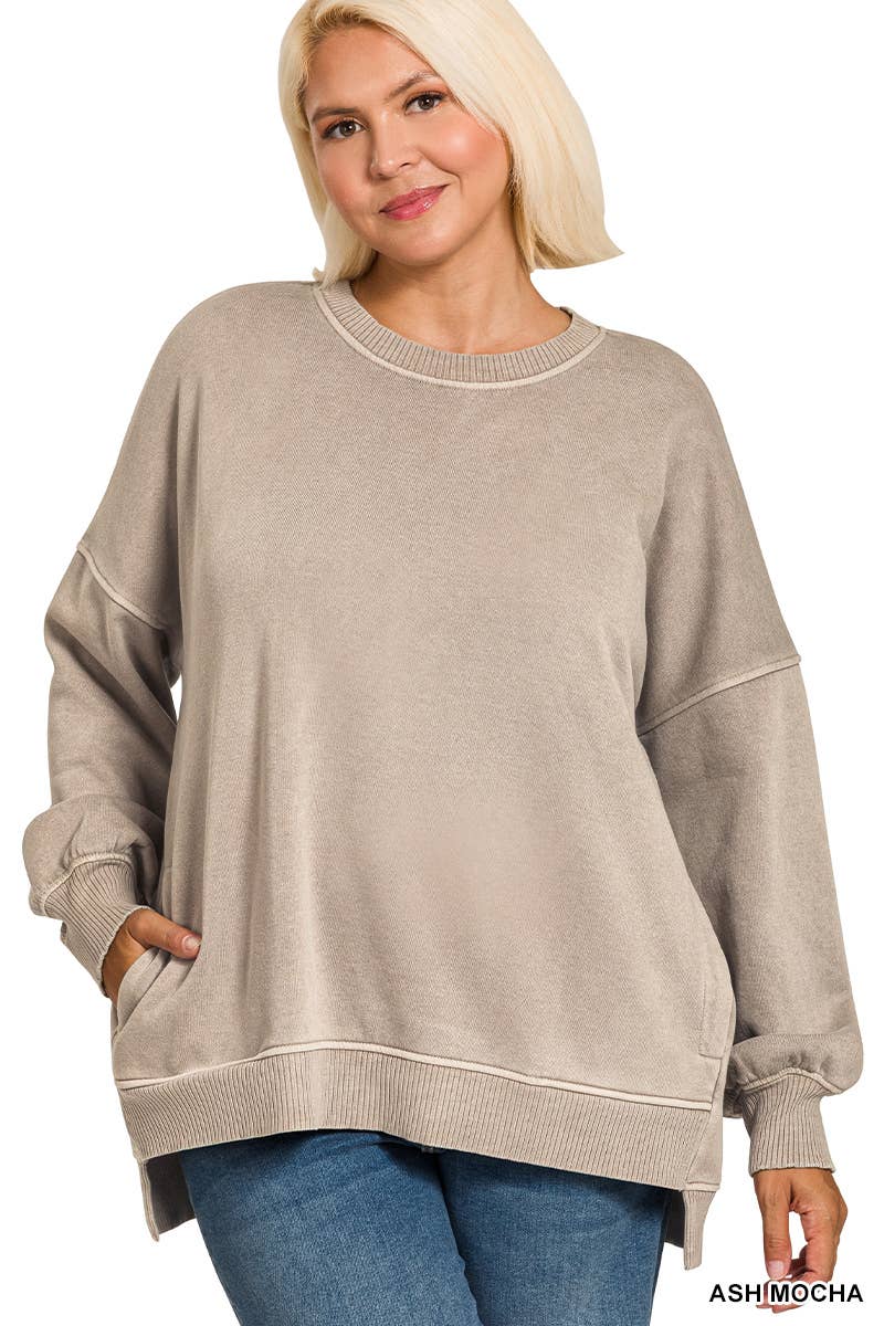 Ash Mocha Pullover with Pockets Plus