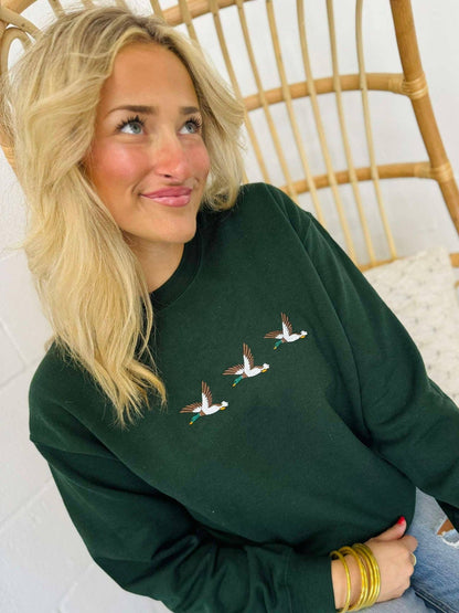 Three Mallard Duck Embroidered Crewneck