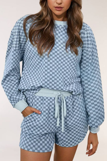 Blue Checkered Shorts Set