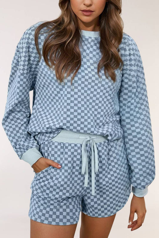 Blue Checkered Shorts Set