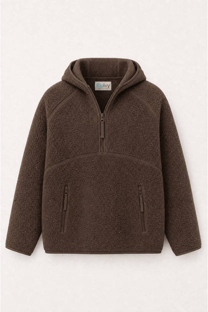 Brown Sherpa Quarter Zip Hoodie