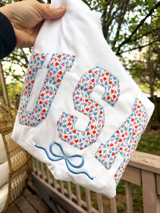 Floral USA Patriotic White Shirt