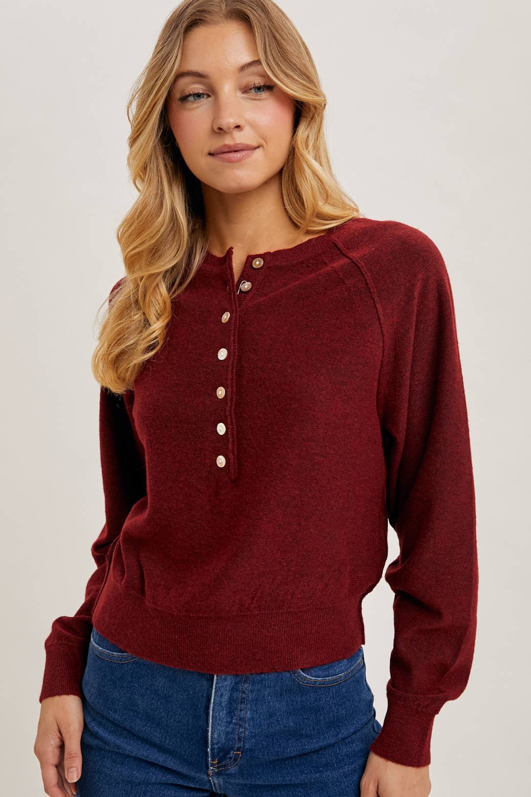 Half Button Knit Wine Sweater