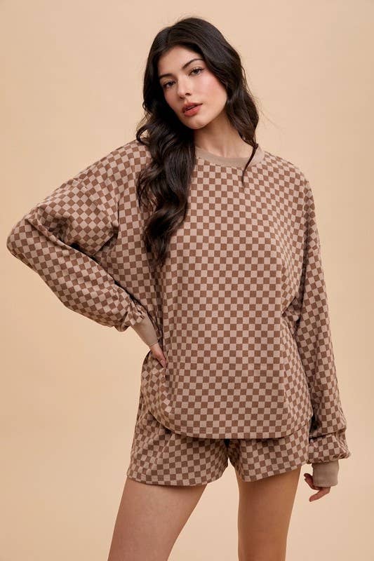 Brown Checkered Short Set