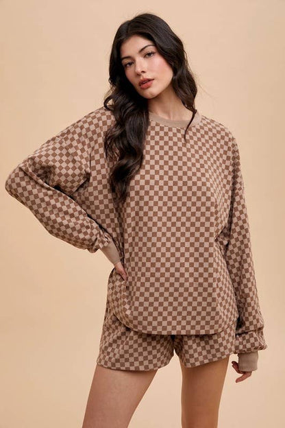 Brown Checkered Short Set