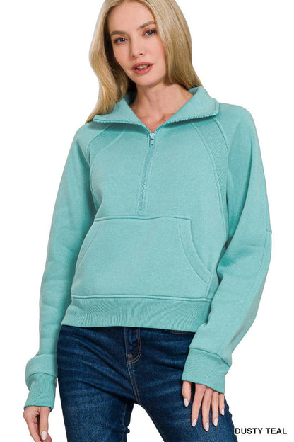 Fleece Half Zip Kangaroo Pocket Sweatshirt