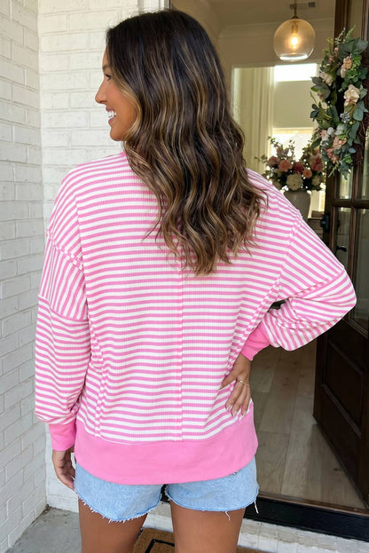 Pink Stripe Side Split Pullover