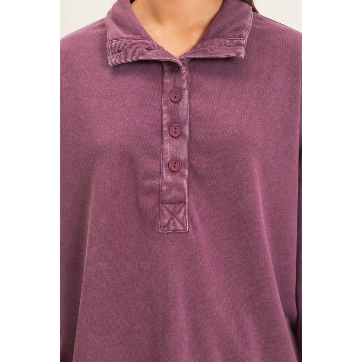 Mineral Wash Button Sweatshirt Purple