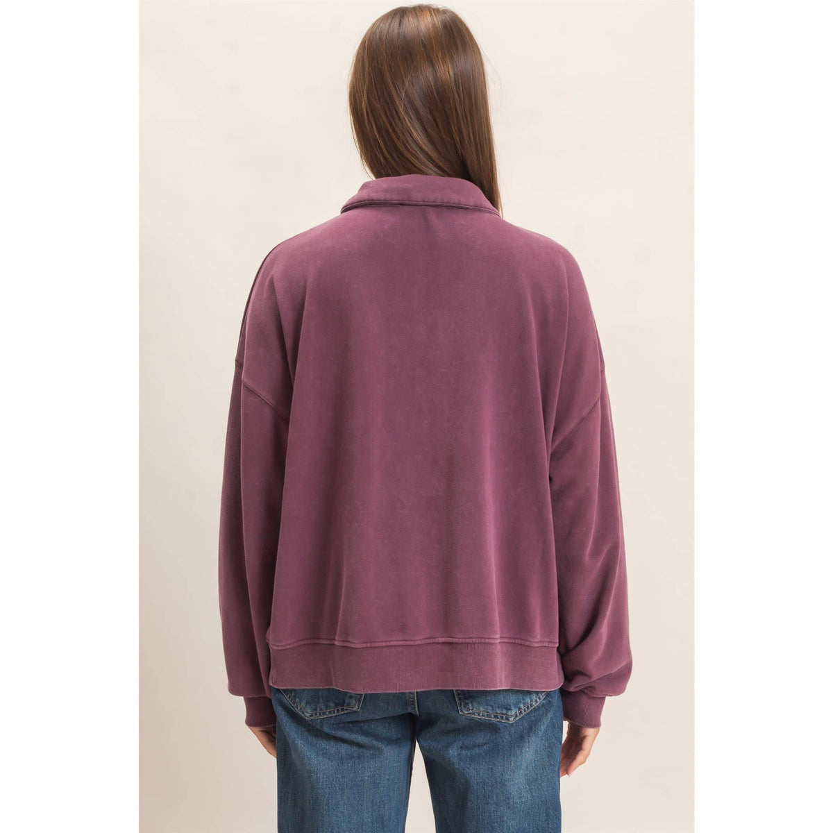 Mineral Wash Button Sweatshirt Purple