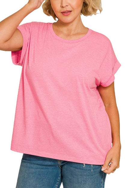 Round Neck Folded Sleeve Top