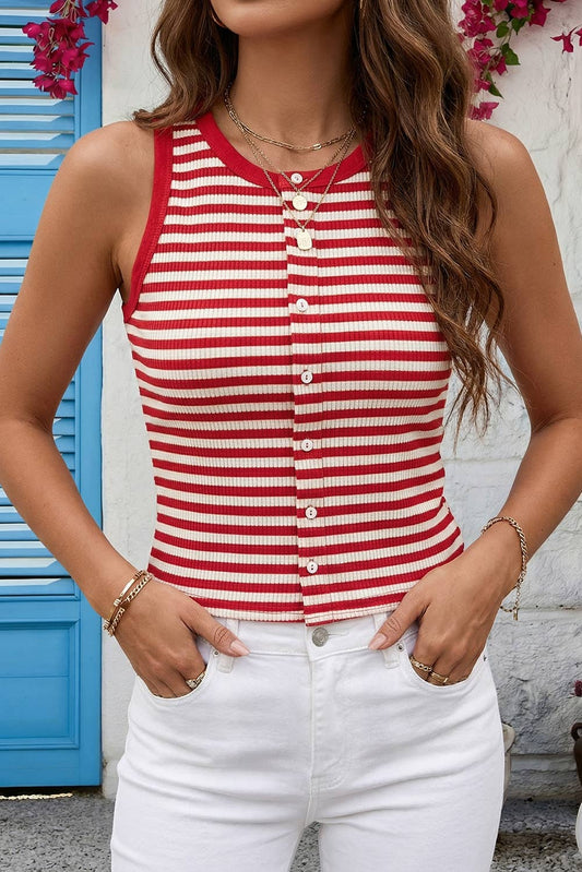Buttoned Ribbed Knit Tank Top