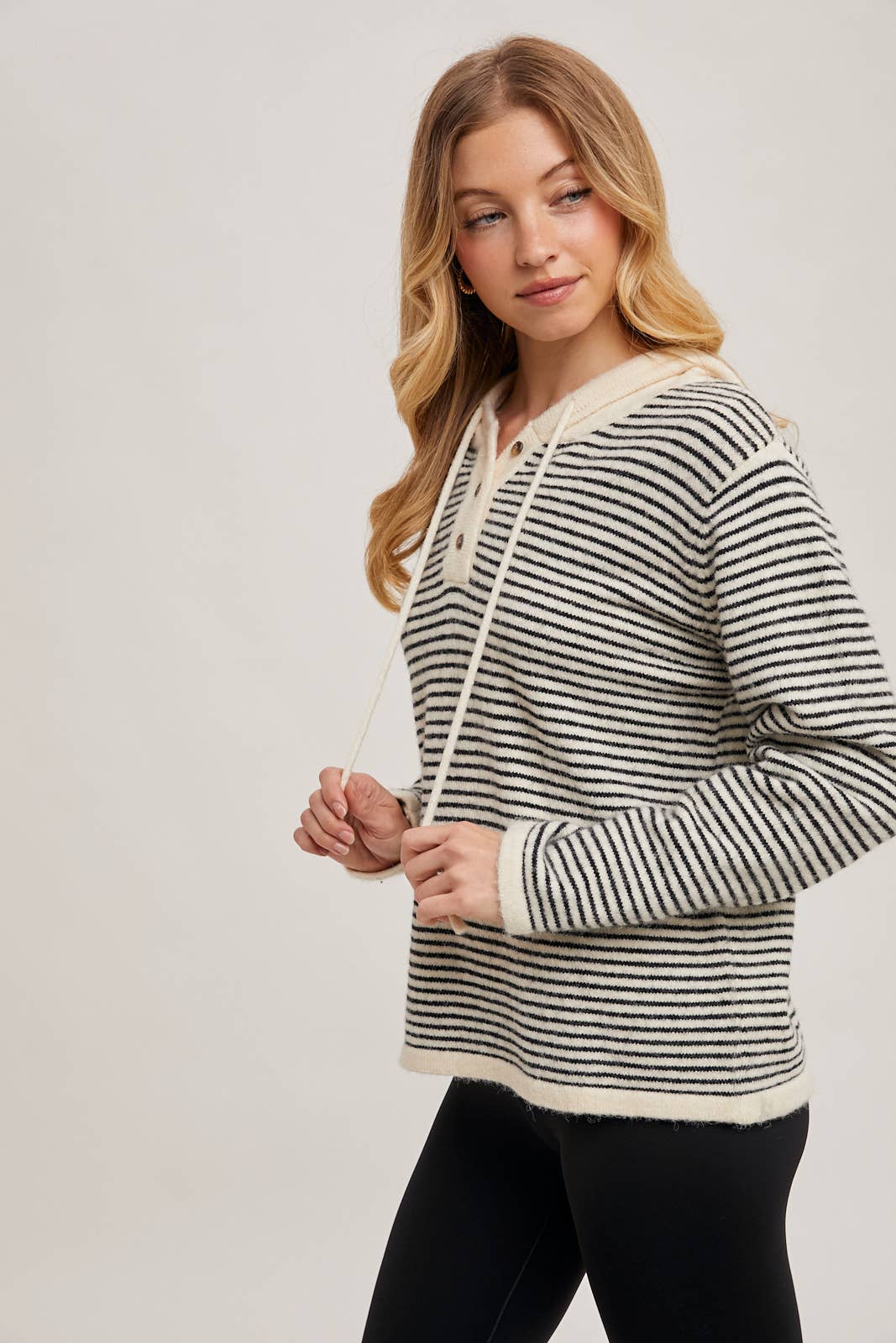 Black Stripe Sweater with Hood