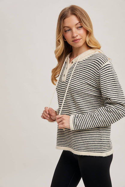 Black Stripe Sweater with Hood
