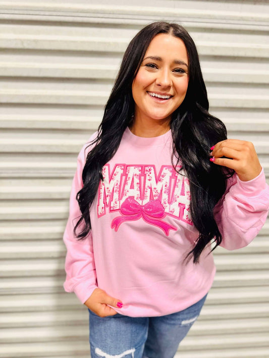 Pink Mama Bow Patch Crewneck