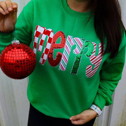 Green Merry Christmas Candy Cane Crewneck