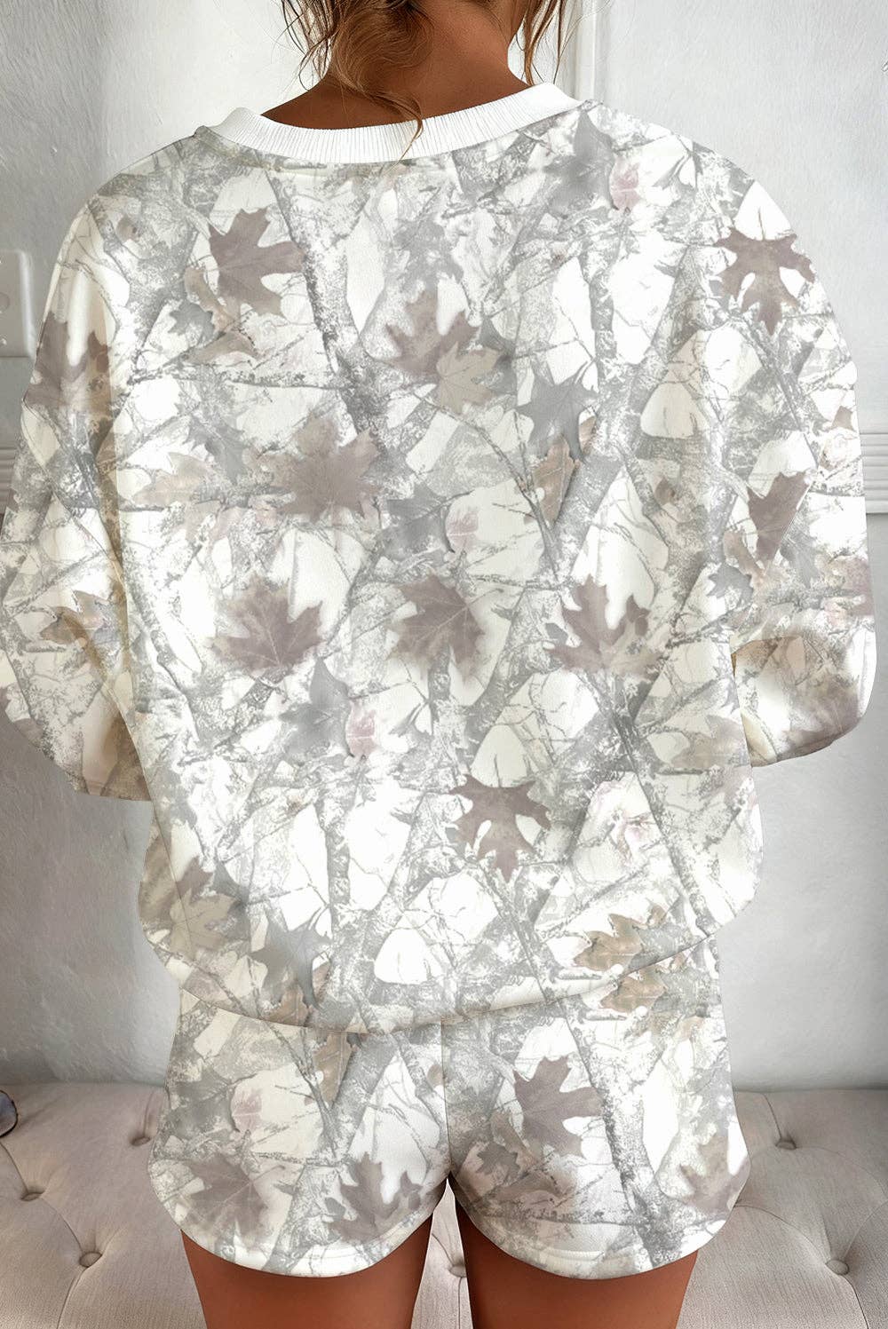 Camo Print Pullover Drawstring Shorts Set