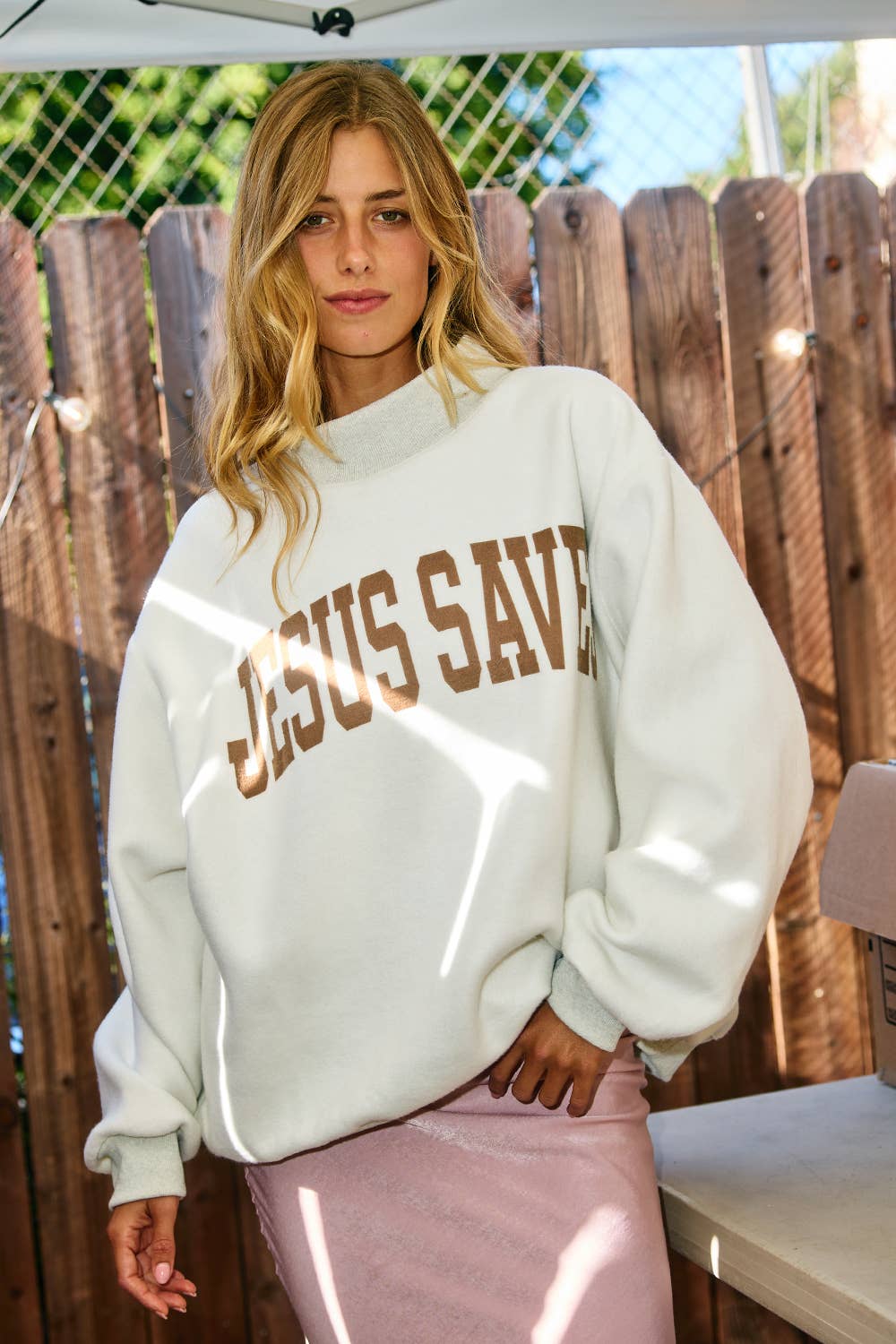 Cross & Jesus Saves Reversible Oversized Mockneck