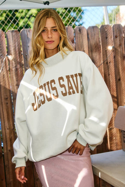 Cross & Jesus Saves Reversible Oversized Mockneck